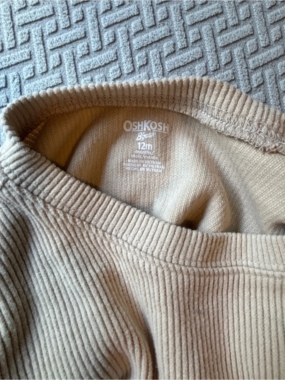 Oshkosh Baby Long-Sleeve Ribbed Pocket Top - Cream 12 months